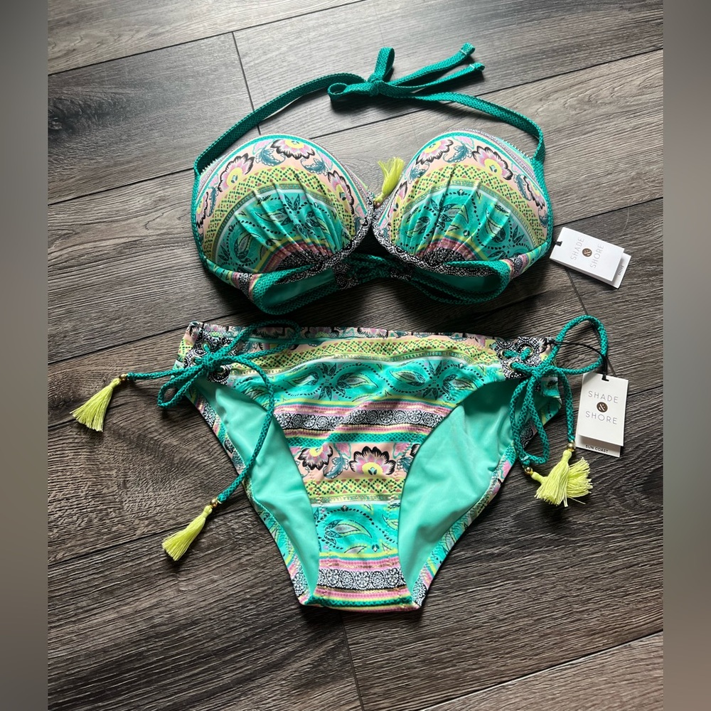 Shade & Shore Teal and Yellow Bikini Set